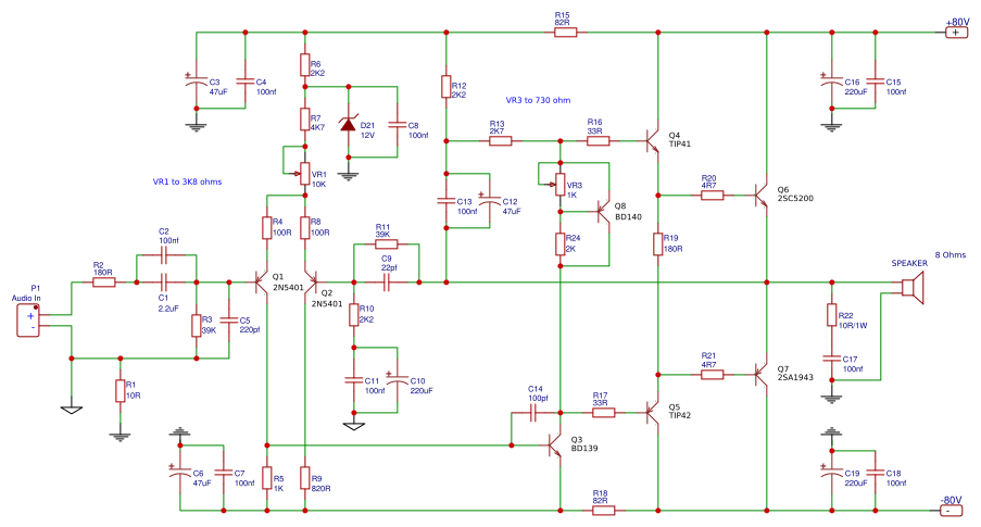 400W A1943 C5200 Power Amplifier circuit Resources - EasyEDA
