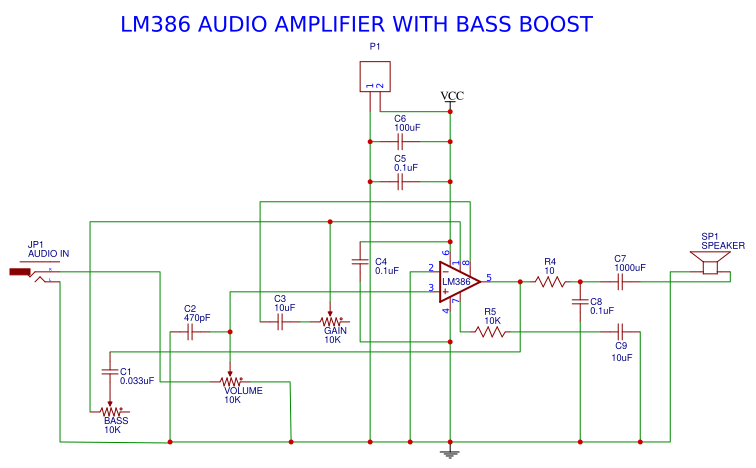 LM386 Audio Amplifier with Bass Boost Resources - EasyEDA