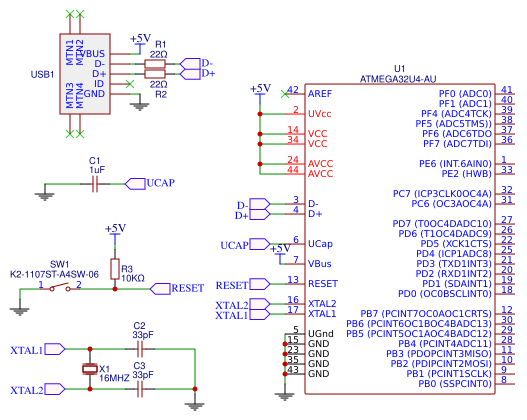 Atmega32u4 minimum Resources - EasyEDA