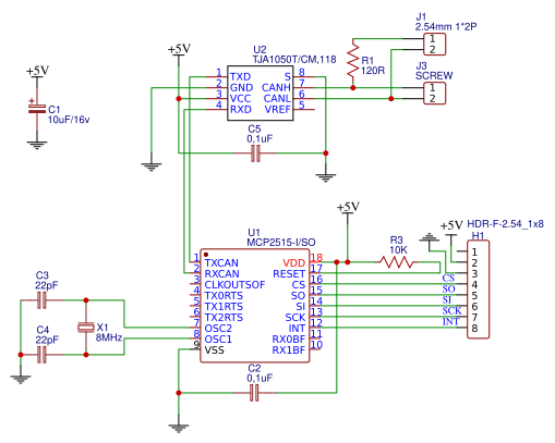 MCP2515 CAN Bus TJA0050 (minimal) Resources - EasyEDA