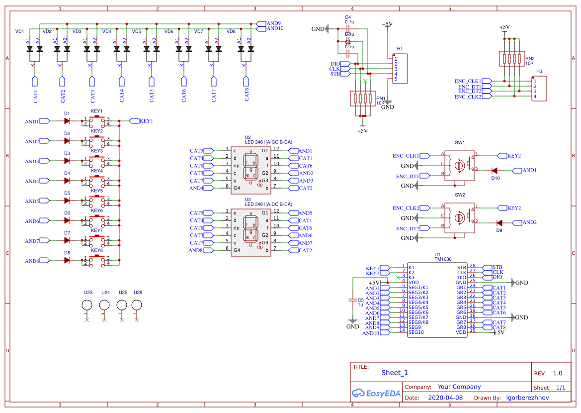 TM1638 LED & Key EasyEDA open source hardware lab