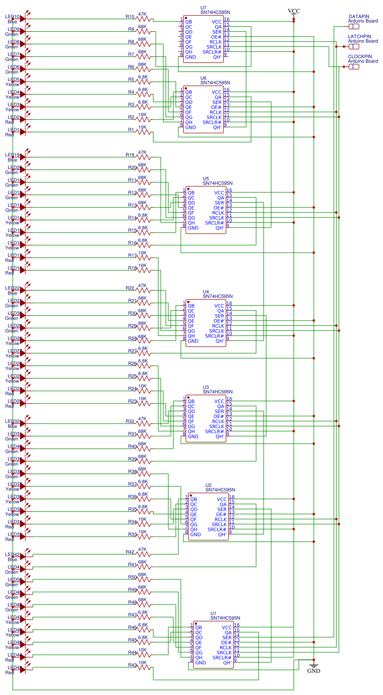 Shift Register to 50 LEDs EasyEDA open source hardware lab