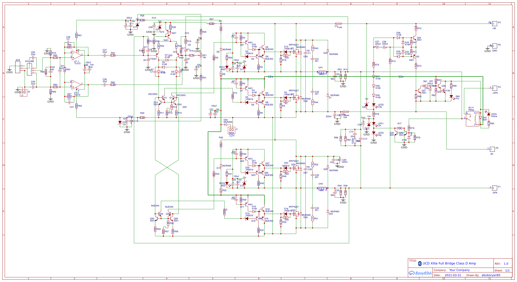 Discrete Full bridge class D Amplifier - EasyEDA