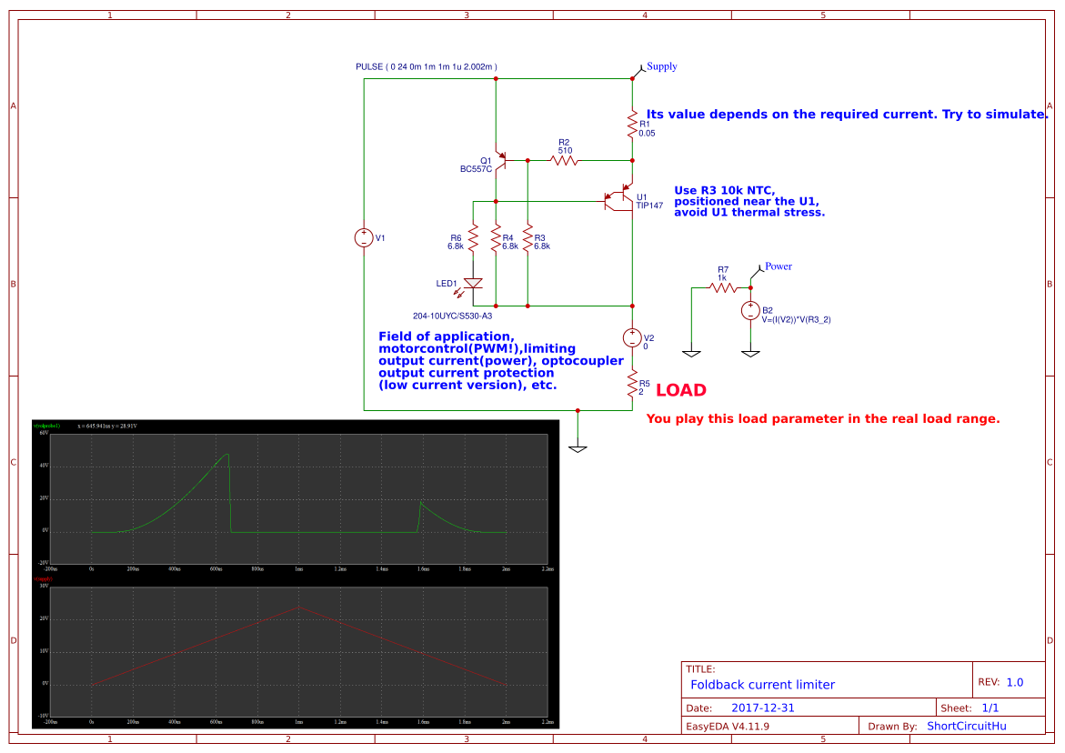 Foldback current limiter EasyEDA open source hardware lab