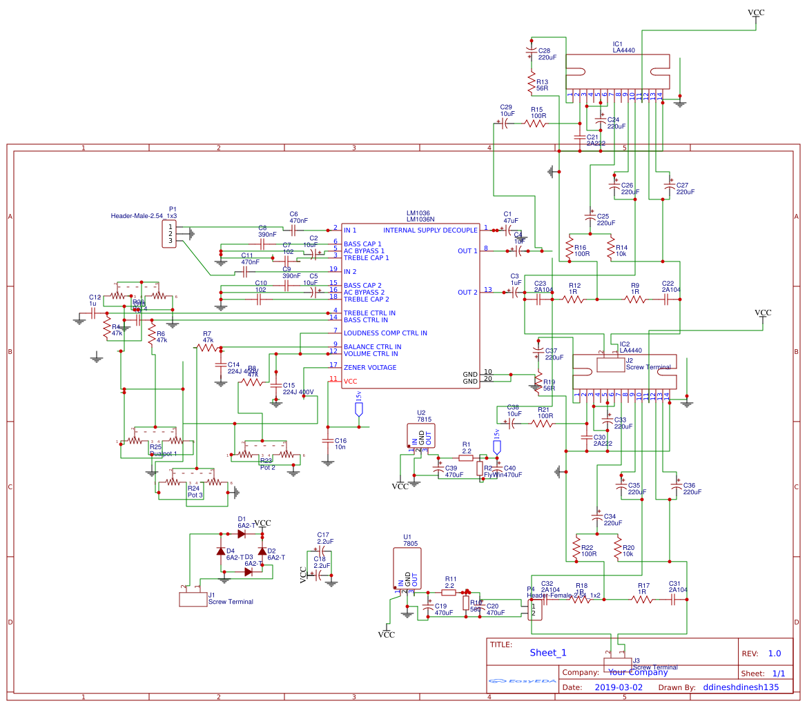 La4440 amplifier with bass treble using lm1036 - OSHWLab