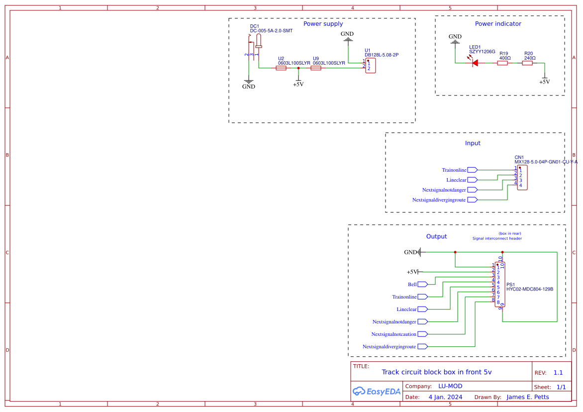 LUMOD track circuit block box in front 5v EasyEDA open source