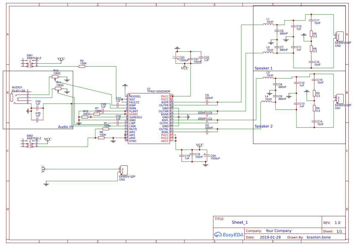 50 Watt speaker TPA3116D2DADR - EasyEDA open source hardware lab