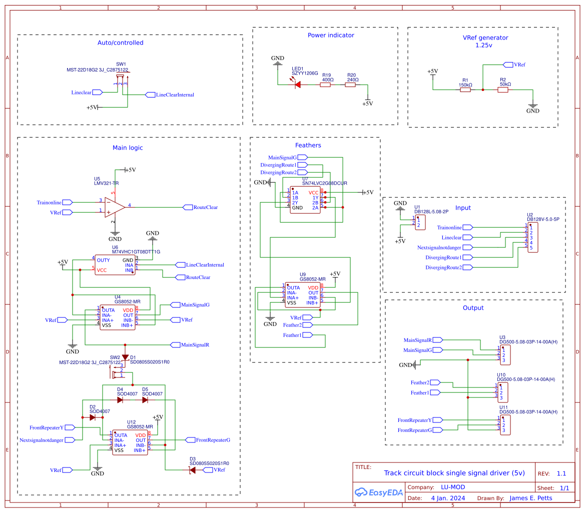 LUMOD track circuit block single signal driver 5v EasyEDA open
