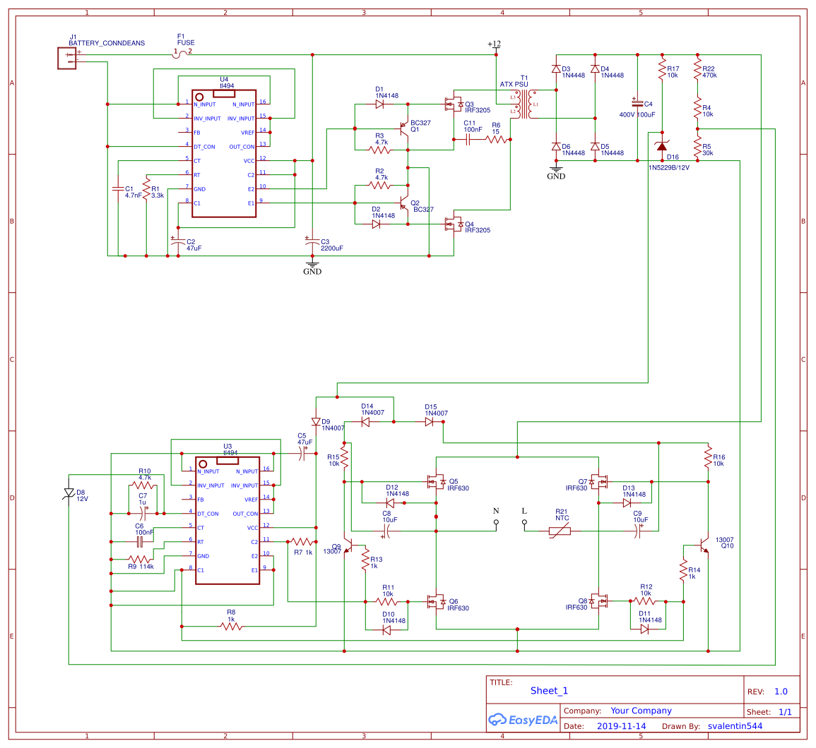 Inverter 700W 50 Hz TL494 - EasyEDA