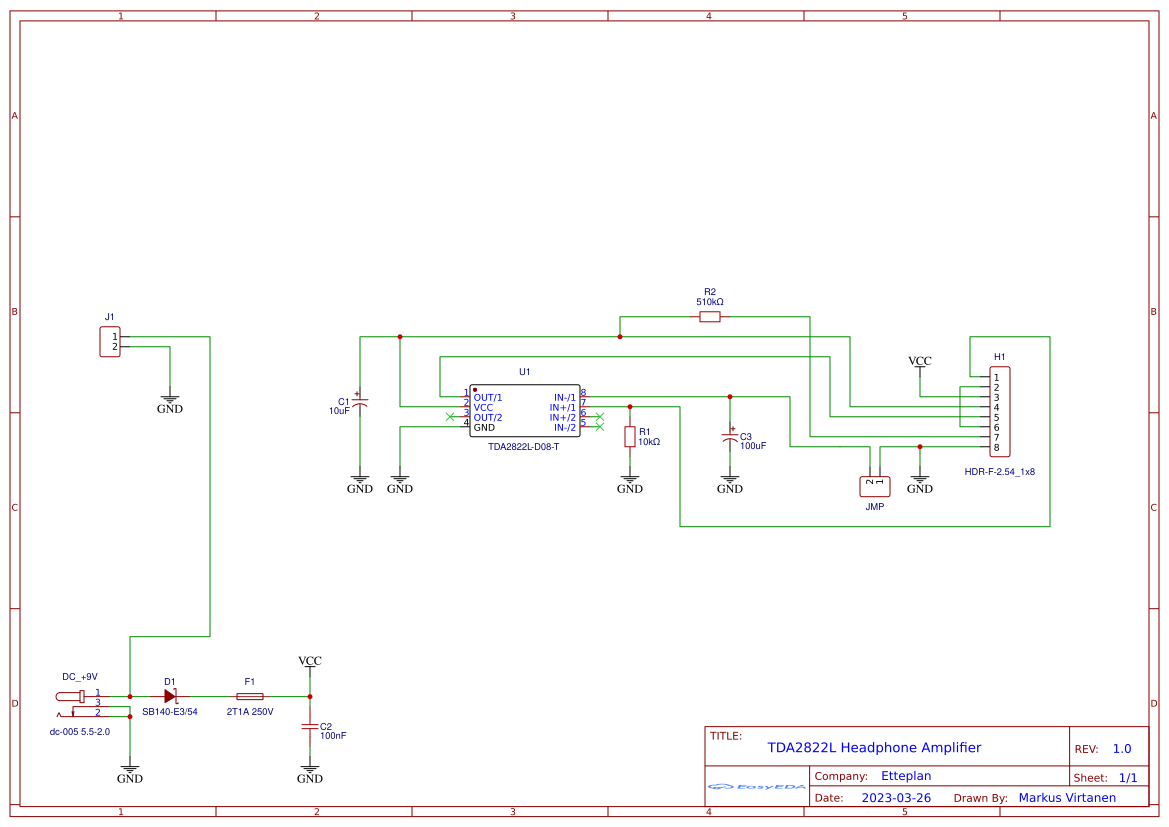 TDA2822L Headphone Amplifier - OSHWLab