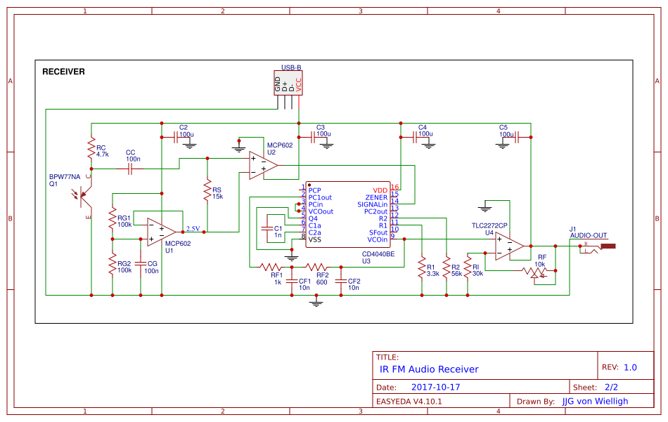 IR FM Audio Transmitter + Receiver EasyEDA open source hardware lab