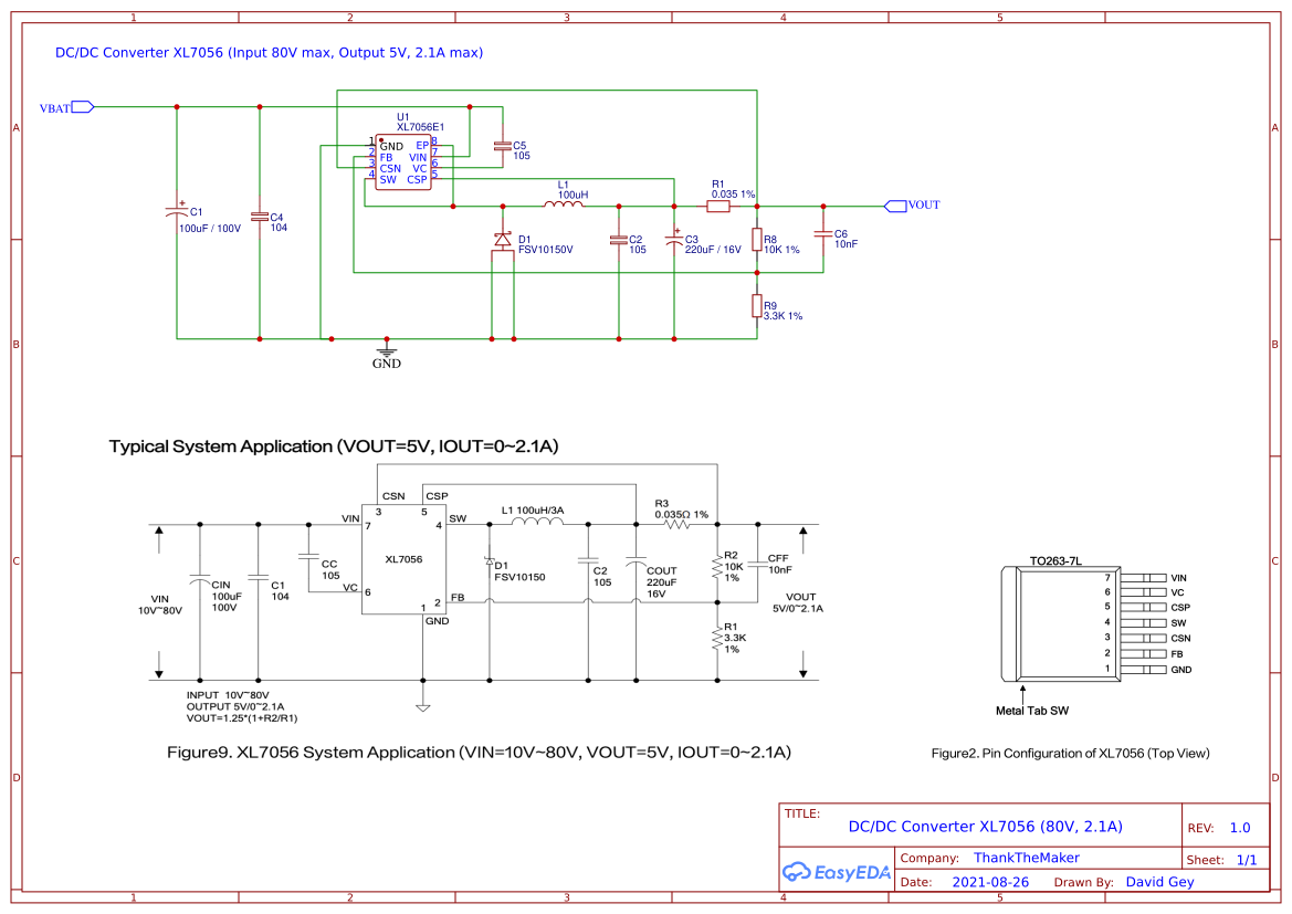 DCDC buck converter based on XL7056 - OSHWLab