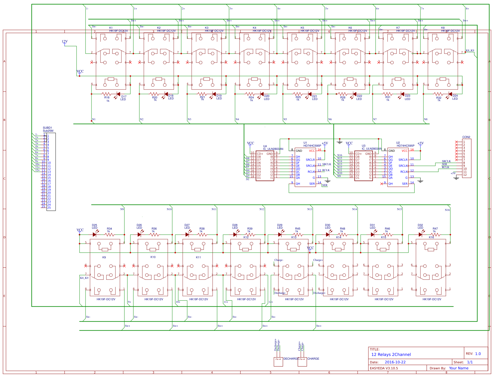 Platine 16 relay Shift register EasyEDA open source hardware lab