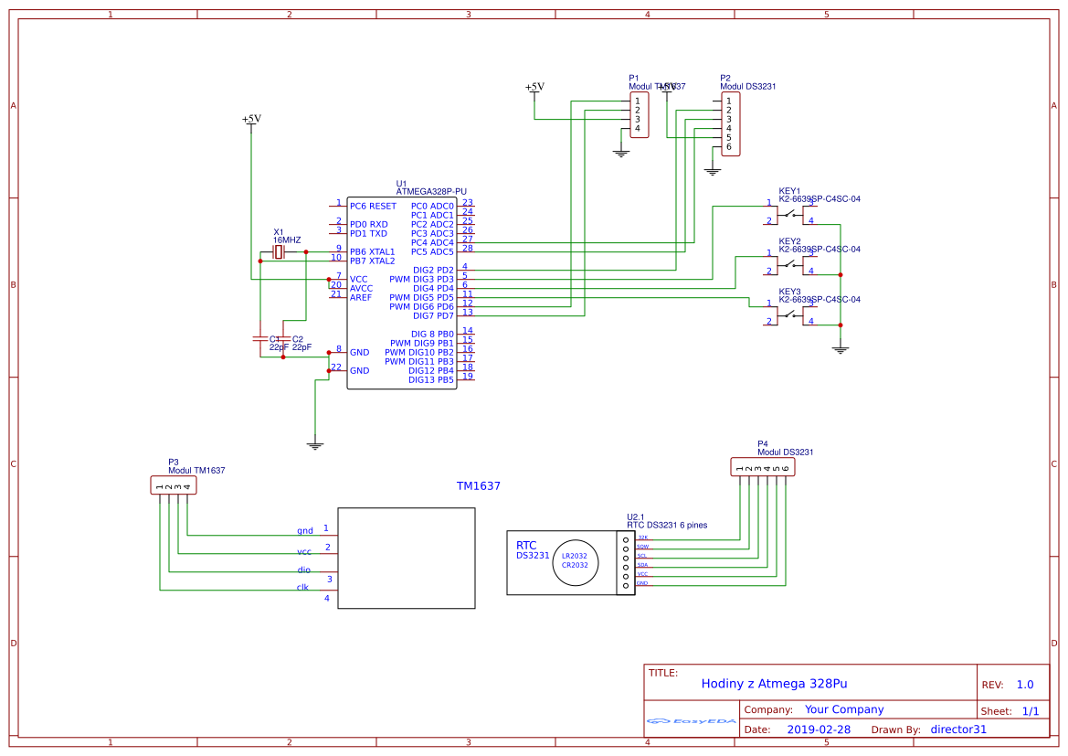 Hodiny z ATMEGA 328PU - EasyEDA open source hardware lab