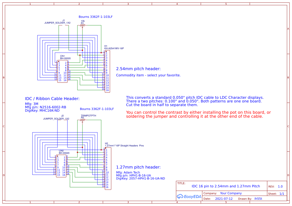 LCD 8 Bit Ribbon Cable Adaptor OSHWLab