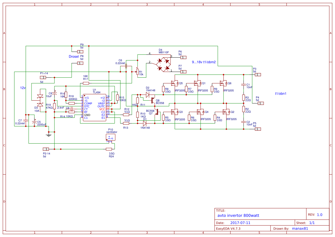 Class D Audio Amp from great Scott channel - EasyEDA