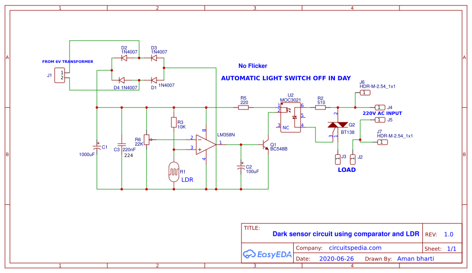 light sensor / ldr dark sensor circuit - OSHWLab