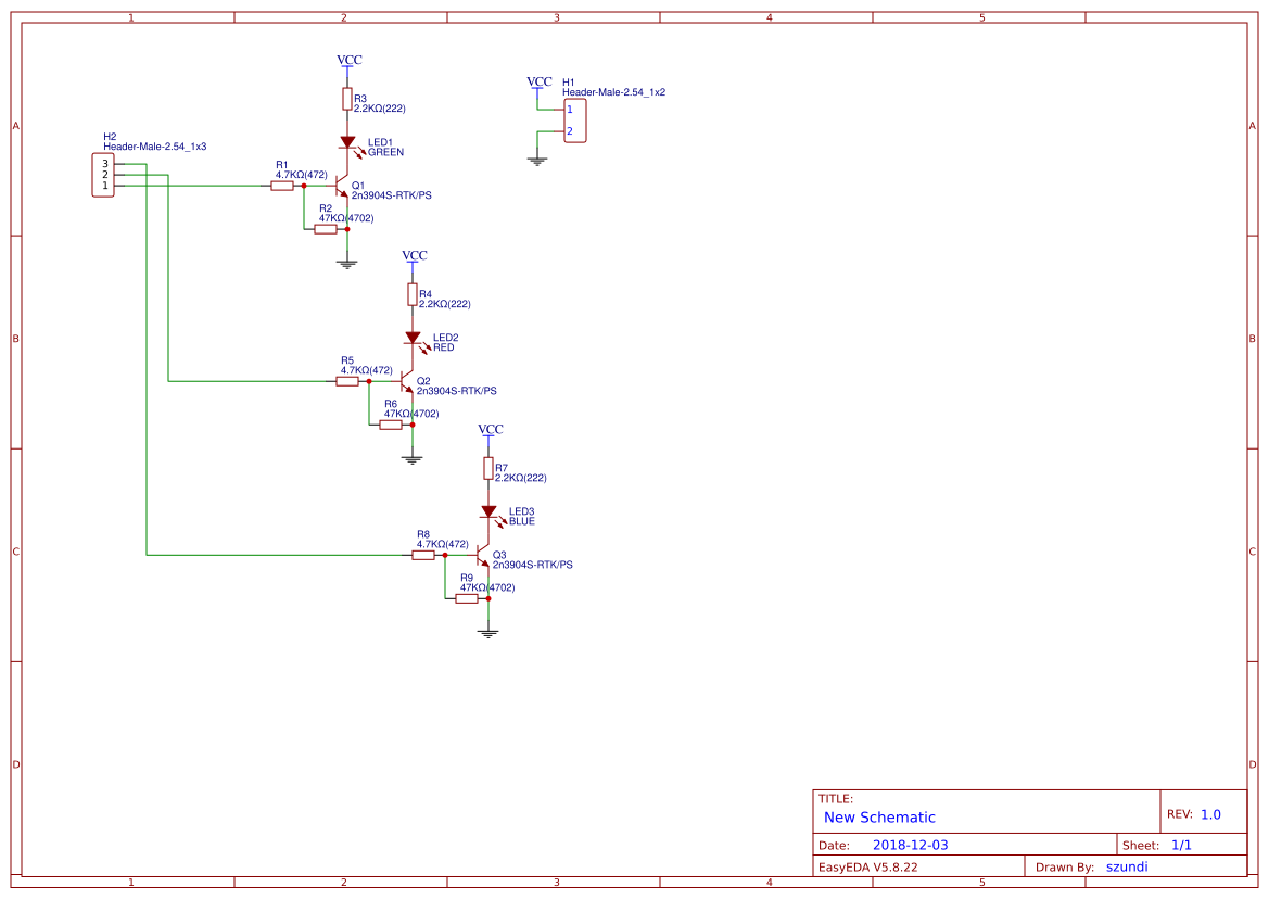 Breadboardpluggable 3xLED Transistor Circuit EasyEDA open source