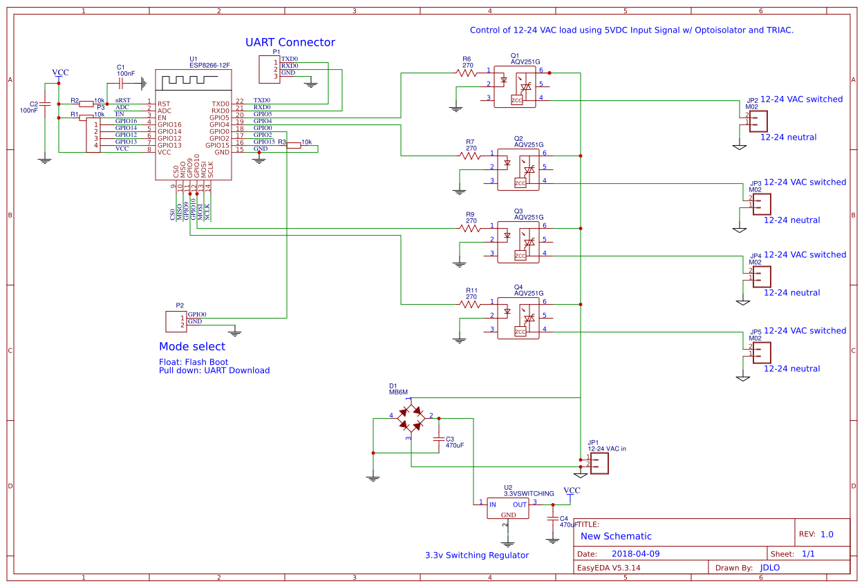 ESP8266 Low voltage TRIAC EasyEDA open source hardware lab