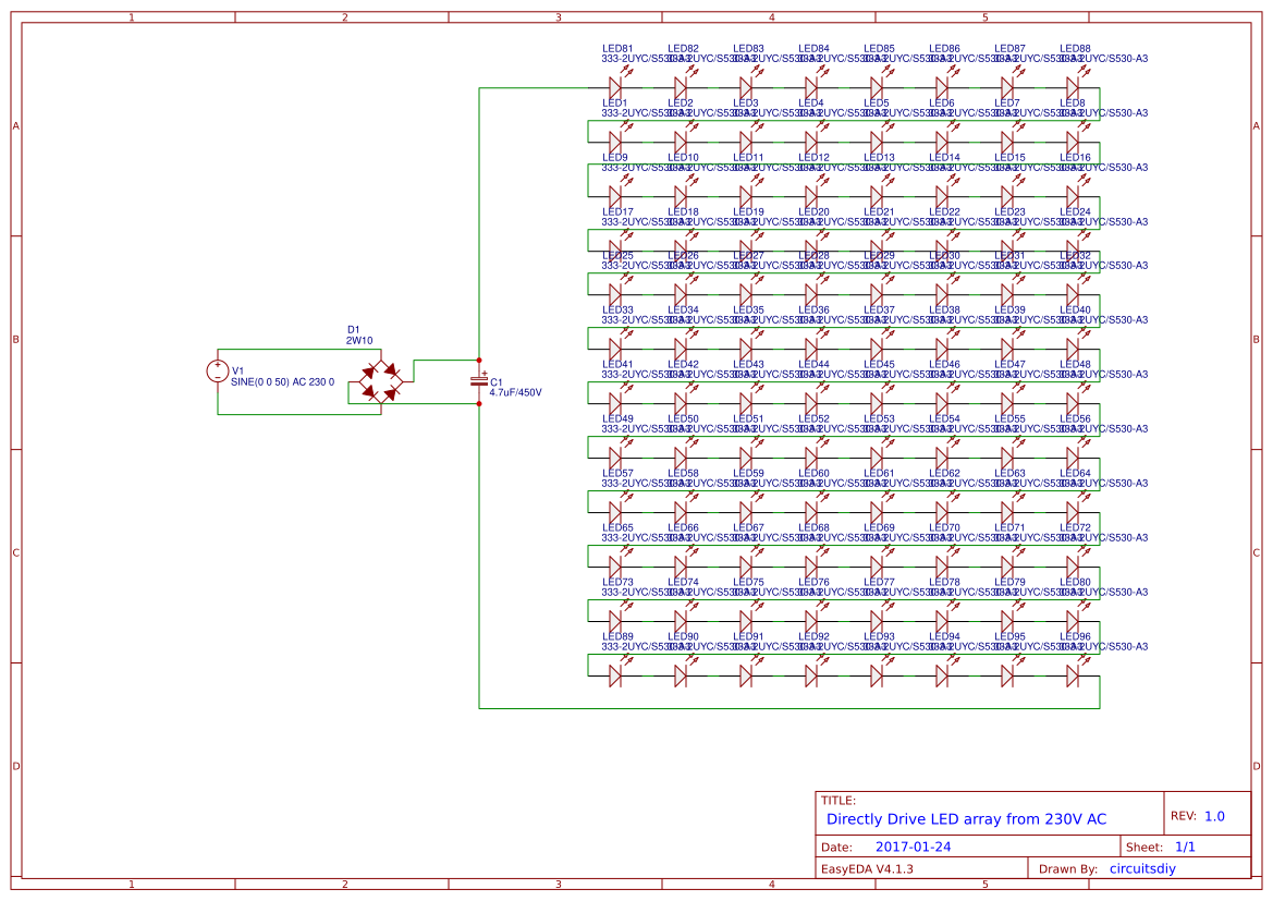 LED array driving from 230V A.C. - EasyEDA open source hardware lab