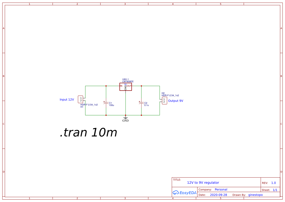 Voltage Regulator 12v to 9v EasyEDA open source hardware lab