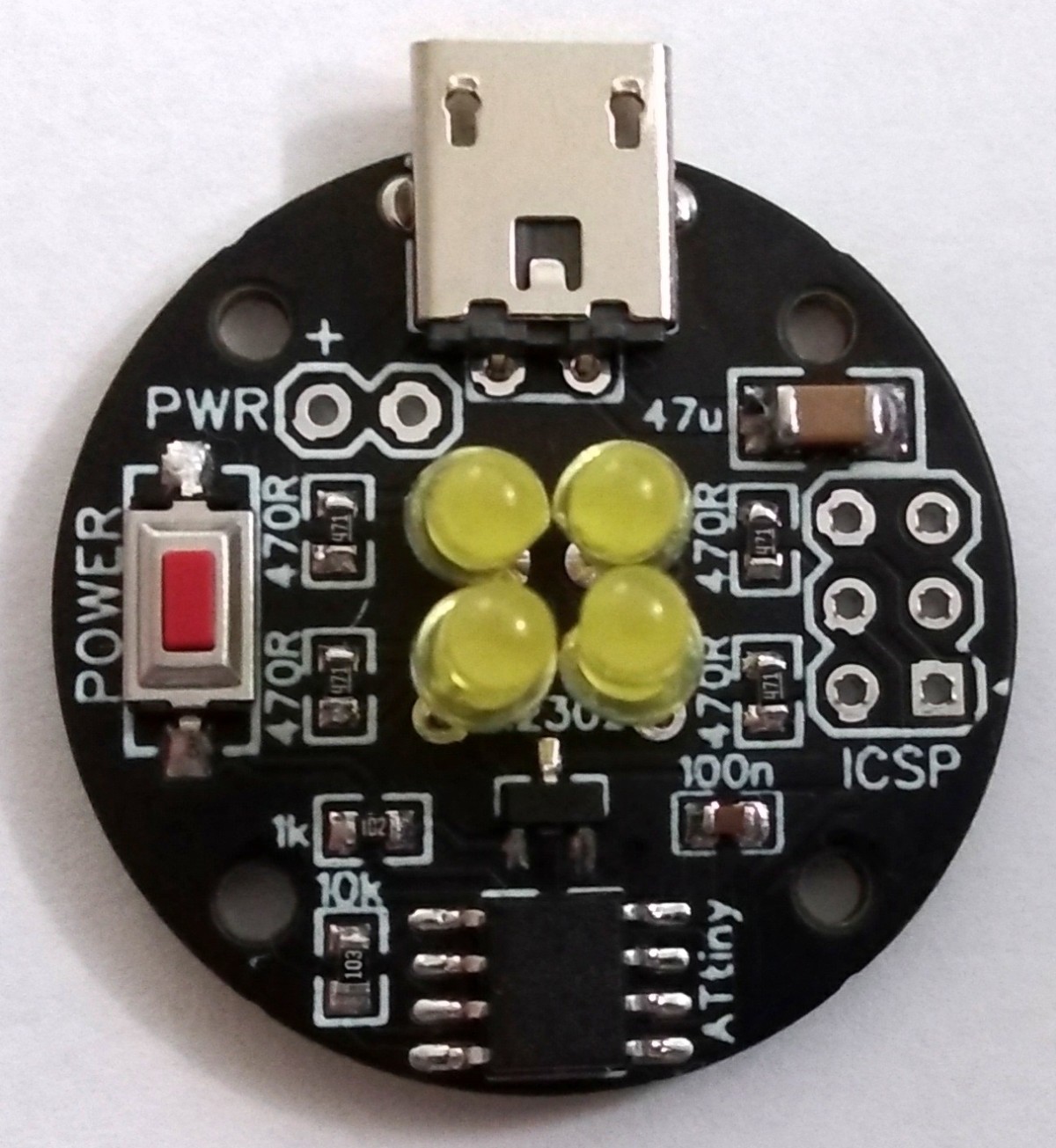 IMG_20200429_...
# 1. Overview #
TinySolder is a simple T12 Quick Heating Soldering Station based on the ATtiny13a featuring in 700 bytes of code:
- Temperature measurement of the tip
- Direct control of the heater
- Temperature control via potentiometer
- Handle movement detection (by checking ball switch)
- Time driven sleep/power off mode if iron is unused (movement detection)
Indicator LEDs:
- steady blue...
A simple tealight candle simulation based on the ATtiny13a.
![IMG_20200705_083355_x.jpg